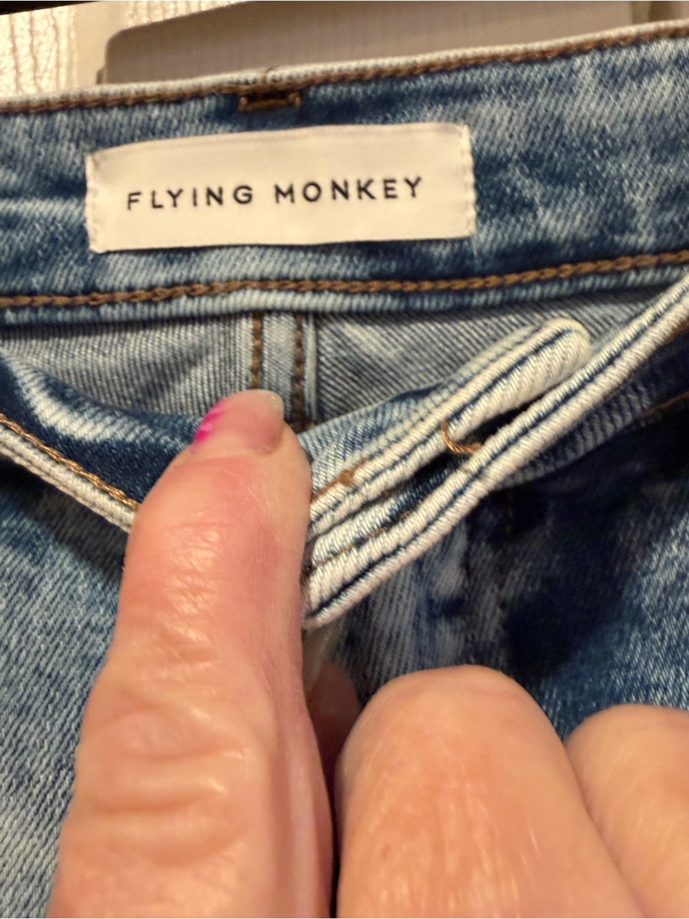 Flying Monkey Two-Tone Light Blue Patch Wide Leg Jeans - Picture 6 of 10